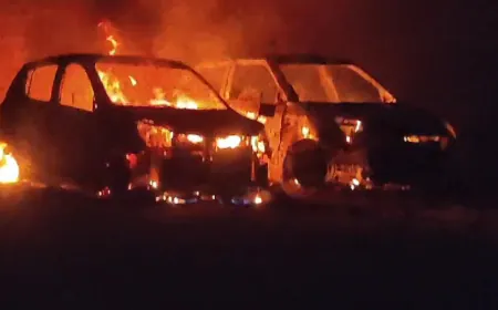 अराजक तत्वों ने खड़ी गाड़ियों में लगाई आग, जांच में जुटी पुलिस