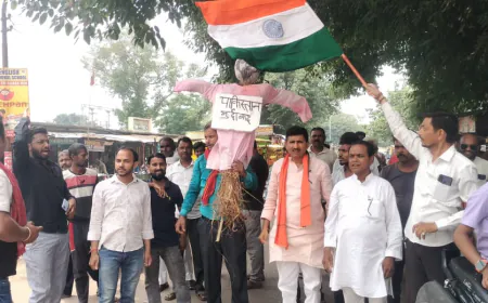 जम्मू काश्मीर में पर्यटकों के ऊपर कायराना हमले के विरोध में पाकिस्तान का पुतला फूंका