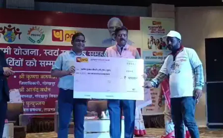 Gorakhpur:- मुख्यमंत्री युवा उद्यमी योजना, स्वयं सहायता समूह पीएम एफएमआई के लाभार्थियों को दिया गया चेक