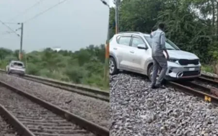 तेलंगाना में महिला ने चलती कार रेलवे ट्रैक पर चढ़ाई, सोशल मीडिया पर वीडियो वायरल