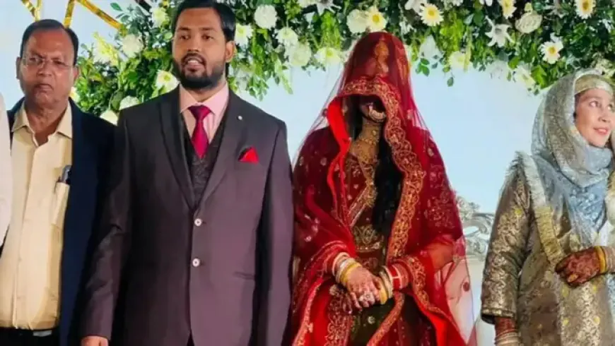 शादी के रिसेप्शन में पत्नी संग पहली बार दिखे खान सर, लाल लहंगे में नजर आईं एएस खान
