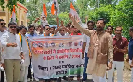 हरदोई में बिजली कटौती पर कांग्रेस का प्रदर्शन, राज्यपाल को सौंपा चार सूत्रीय ज्ञापन