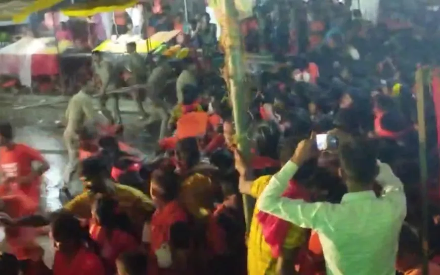 कांवड़िए को डंडे से खदेड़ने का वीडियो वायरल, पुलिस का डंडा देख कांवड़ियों में मची भगदड़
