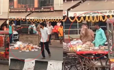 अयोध्या में पुलिस वाले की गुंडागर्दी युवक को जड़े थप्पड़ फिर प्रसाद से भरा ठेला पलटा !