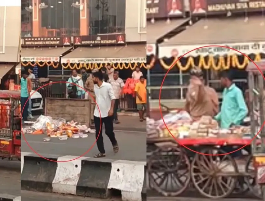 अयोध्या में पुलिस वाले की गुंडागर्दी युवक को जड़े थप्पड़ फिर प्रसाद से भरा ठेला पलटा !