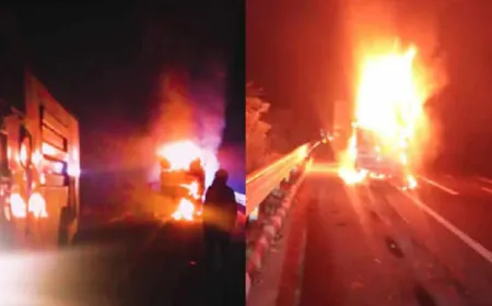 दिल्ली-मुंबई एक्सप्रेसवे पर भीषण सड़क हादसा, 3 की जिंदा जलकर मौत; 1 घायल