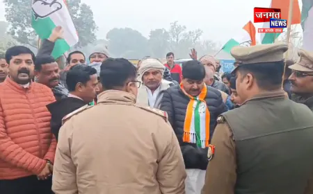 फतेहपुर में कांग्रेसियों ने भाजपा कार्यालय में घुसने का किया प्रयास, जमकर की नारेबाजी