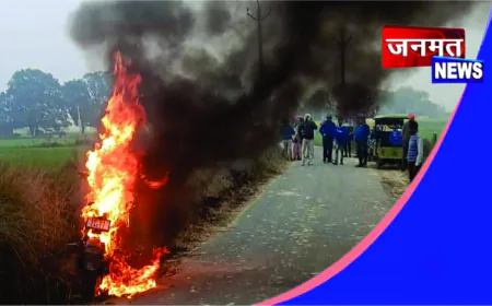 औरैया में बाइक स्टार्ट करते ही लगी भीषण आग, देखते ही देखते जलकर खाक हुई दोपहिया