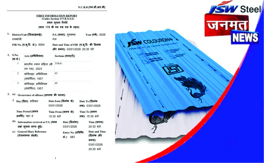 जिंदल इंडिया के नाम पर नकली रूफिंग शीट का भंडाफोड़, 50 शीट बरामद; दुकान संचालक पर मुकदमा दर्ज