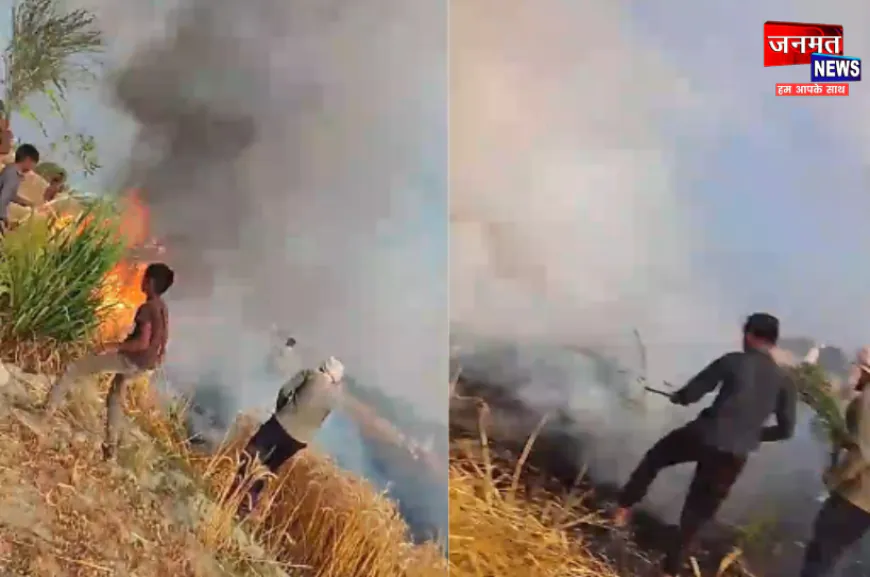 फतेहपुर: 11000 वोल्ट की लाइन के स्पार्किंग से खेत में लगी आग, तीन बीघा गेहूं जलकर राख
