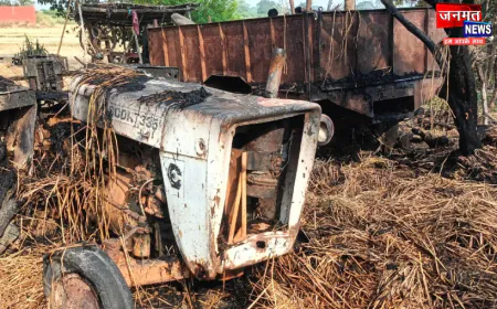 चन्दौली में लगी भीषण आग, ट्रैक्टर-ट्रॉली समेत गृहस्थी का सामान जलकर राख; 5 लाख से अधिक का नुकसान