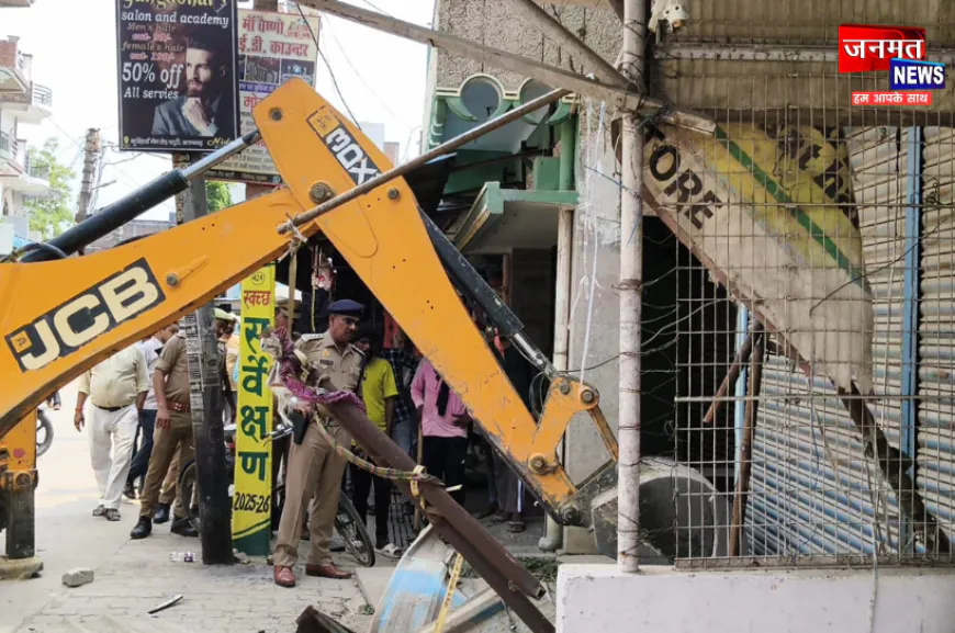प्रतापगढ़: पट्टी कस्बे में दुष्कर्म के आरोपी के अवैध निर्माण पर चला बुलडोजर, प्रतिष्ठान किया गया सील