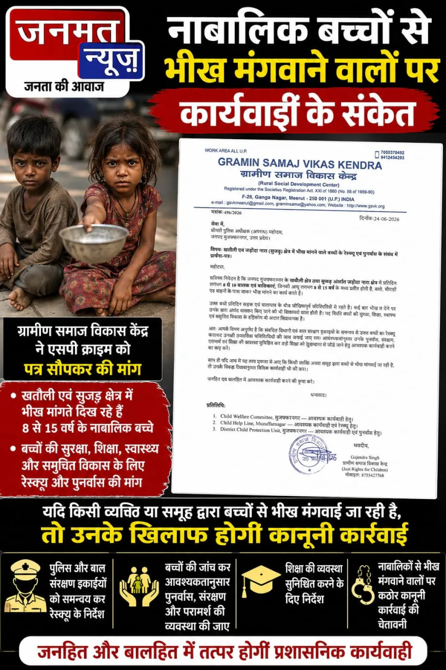 मुजफ्फरनगर: भिक्षावृत्ति में लगे बच्चों के रेस्क्यू और पुनर्वास की मांग, एसपी क्राइम को सौंपा पत्र