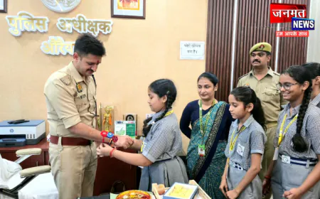 रक्षाबंधन पर पुलिस कार्यालय औरैया में दिखी स्नेह और अपनत्व की झलक, पुलिस अधीक्षक को बांधी राखी