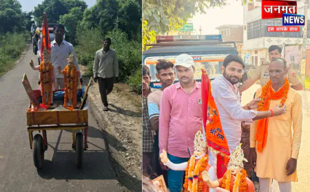 संभल से अनोखी पदयात्रा, ठेली पर PM और CM की प्रतिमाएं सजाकर भाजपा नेता पैदल लखनऊ रवाना