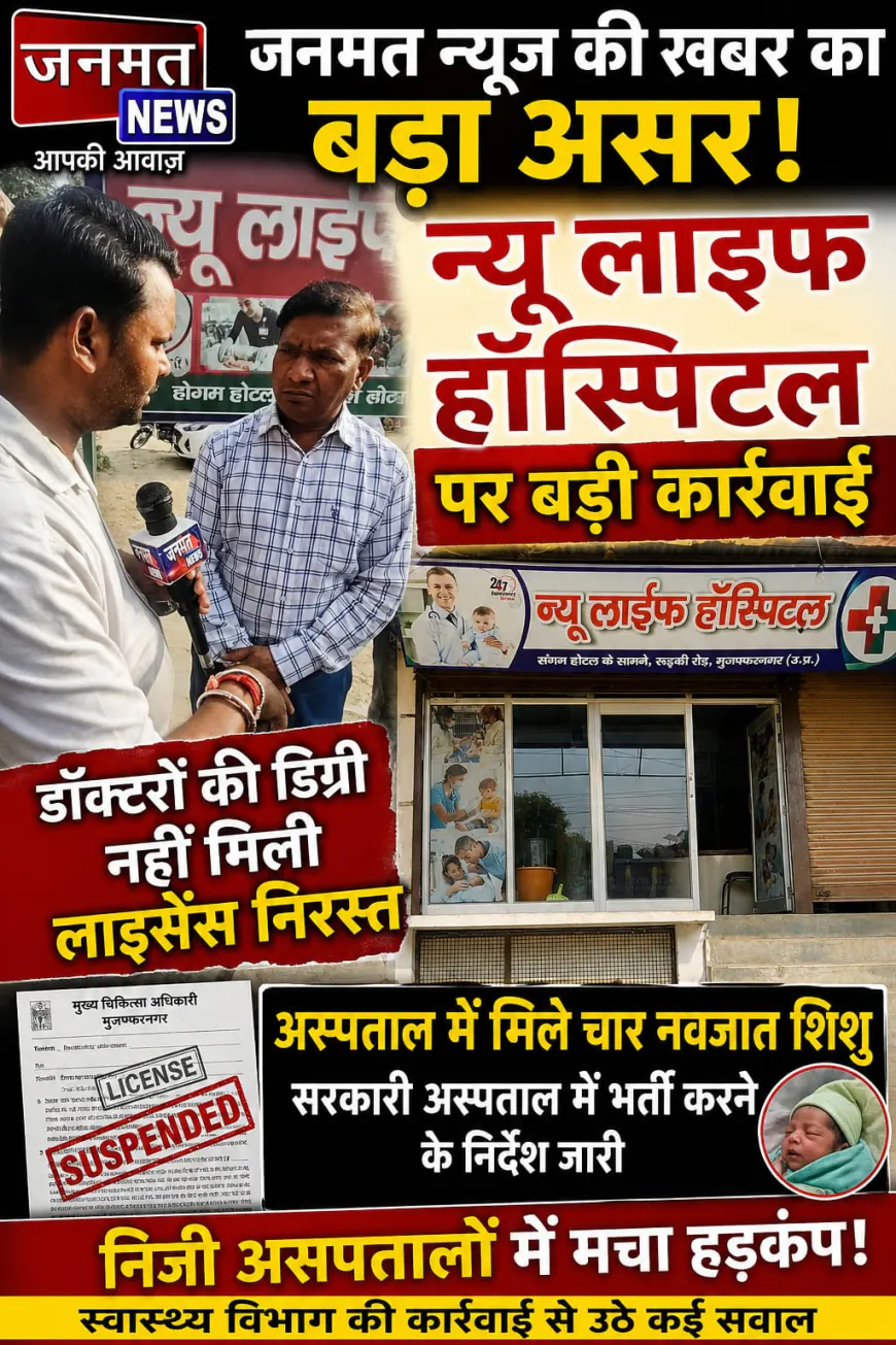 मुजफ्फरनगर में जनमत न्यूज की खबर का बड़ा असर, न्यू लाइफ हॉस्पिटल पर कार्रवाई; लाइसेंस निरस्त