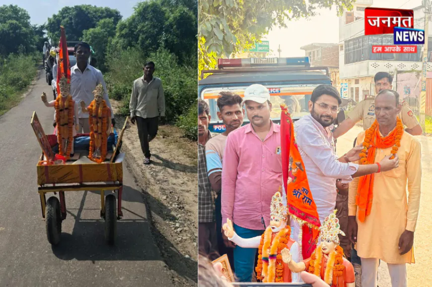 संभल से अनोखी पदयात्रा, ठेली पर PM और CM की प्रतिमाएं सजाकर भाजपा नेता पैदल लखनऊ रवाना