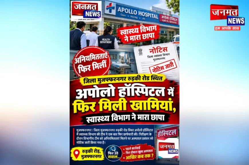 मुजफ्फरनगर के रुड़की रोड स्थित अपोलो हॉस्पिटल में फिर स्वास्थ्य विभाग ने मारा छापा, मिली कई खामियां