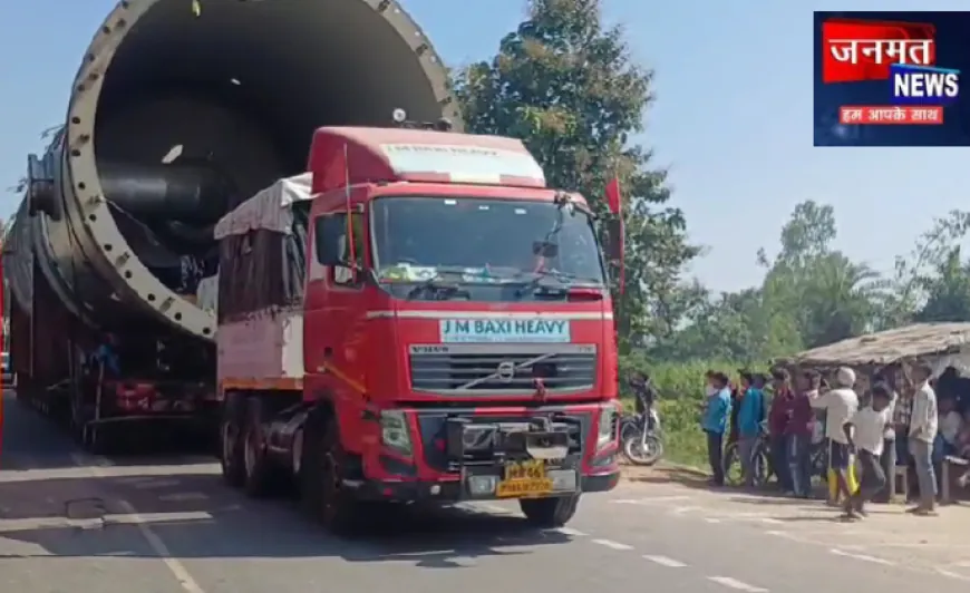 308 पहियों वाला ट्रक पहुंचा लखीमपुर खीरी, बना आकर्षण का केंद्र; लदा है 200 टन वजनी विशाल वेसल